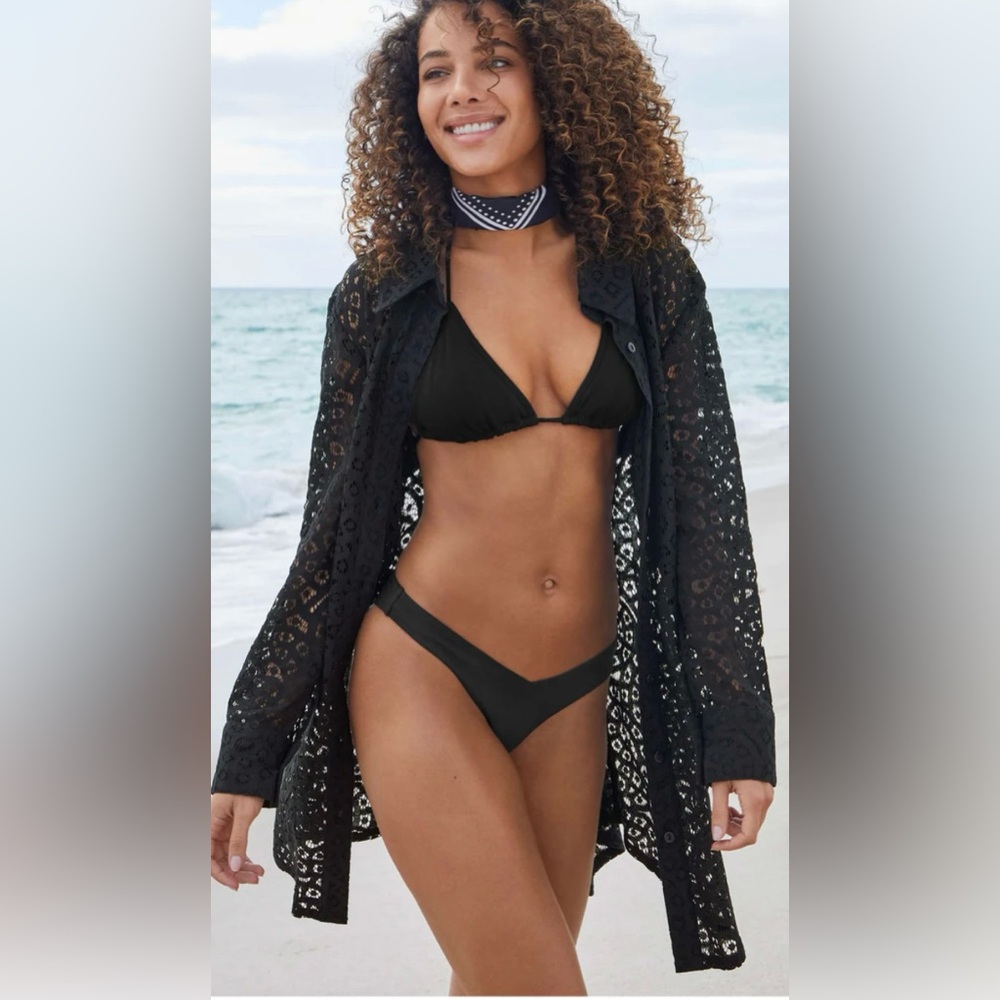 Venus Black Lace Button Down Cover-Up Women’s Size XS